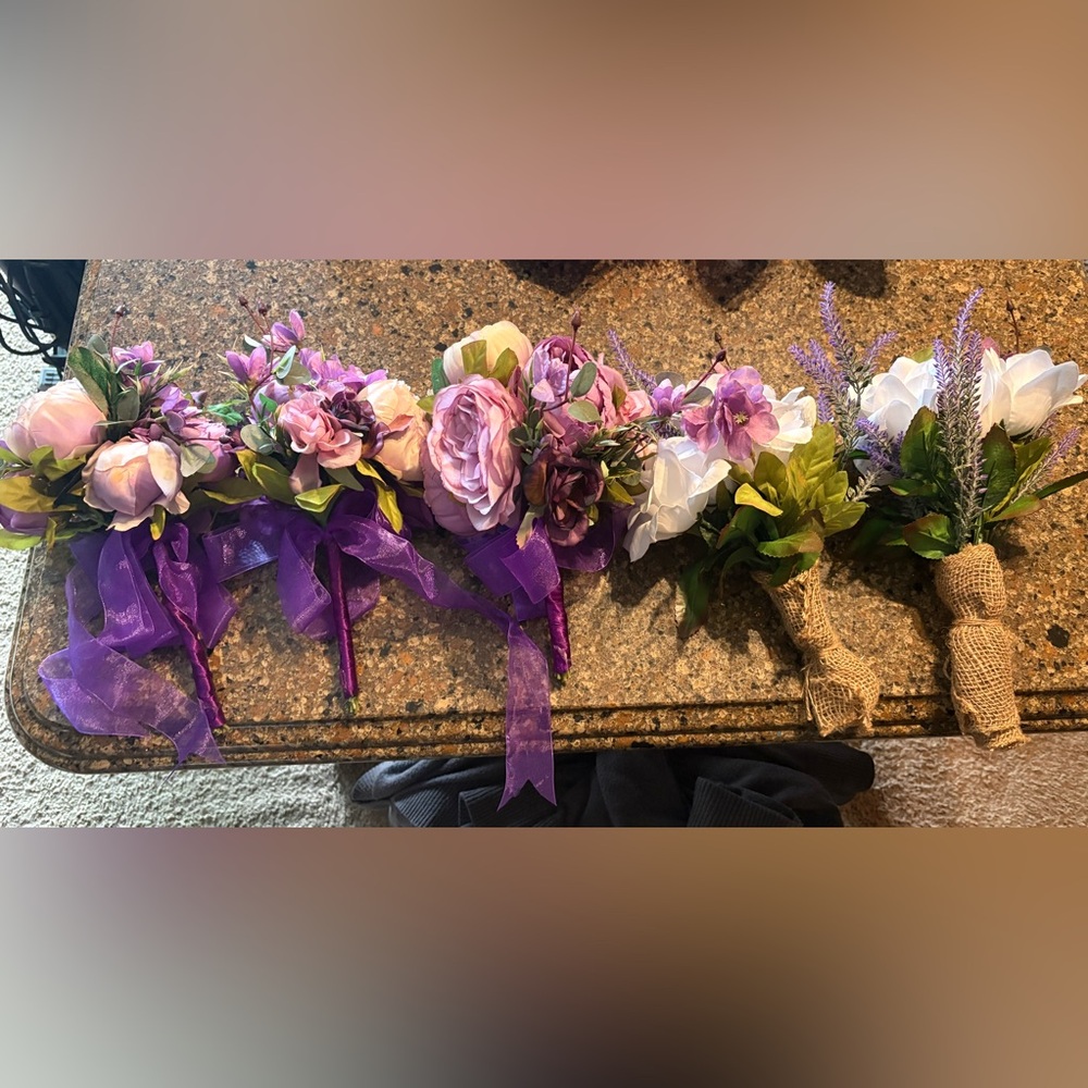 5 Purple and White Artificial Floral Bouquets